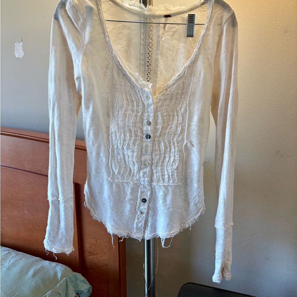 Free People Cream Button-Up Blouse